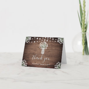 Rustic Monogram Floral Mason Jar Lights Wedding Letterpress Thank You Card