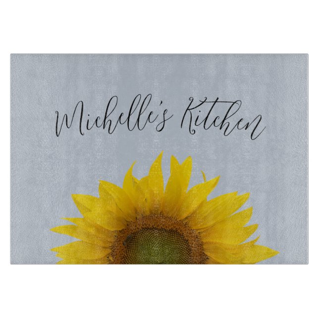 Rustic Monogram Floral Sunflower Cutting Board (Front)