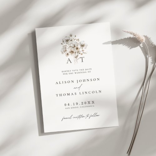 Rustic  Monogram Floral Wedding Save The Date Card