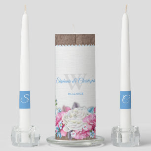 Rustic Monogram Floral Wedding Unity Candle Set