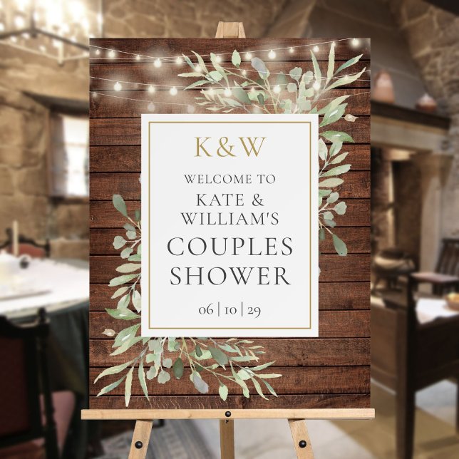 Rustic Monogram Foliage Wedding Shower Welcome Foam Board (Rustic Monogram Foliage Wedding Shower Welcome Foam Board)