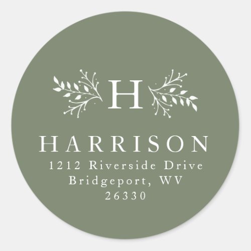 Rustic monogram green return address sticker