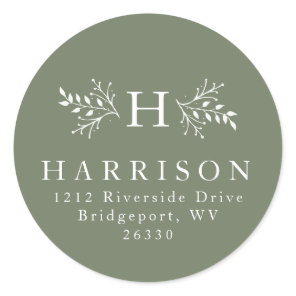Rustic monogram green return address sticker