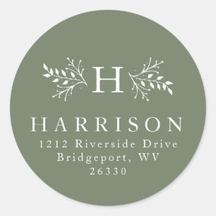 Rustic monogram green return address sticker