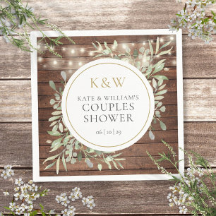 Rustic Monogram Greenery Couples Wedding Shower Napkins
