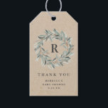 Rustic Monogram Greenery Wreath Baby Shower Gift Tags<br><div class="desc">An elegant thank you gift tag with monogram wreath.</div>