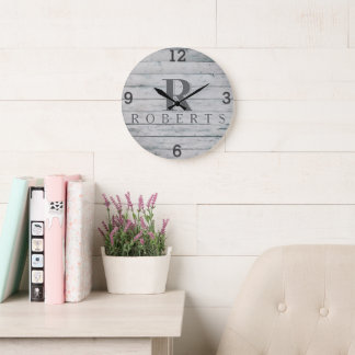 Rustic Monogram Grey Driftwood Clock