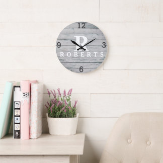 Rustic Monogram Grey Driftwood Clock