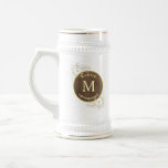 Rustic Monogram Groomsman Beer Stein<br><div class="desc">Personalized rustic groomsman beer stein with wood-look monogram,  floral accents,  and elegant gold trim. A charming and masculine gift for your wedding party.</div>