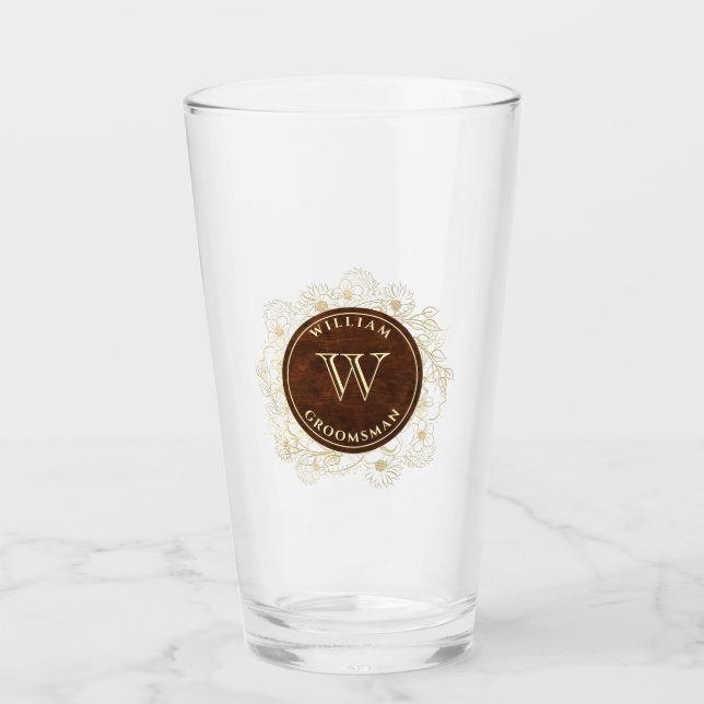 Rustic Monogram Groomsman Glass (Front)