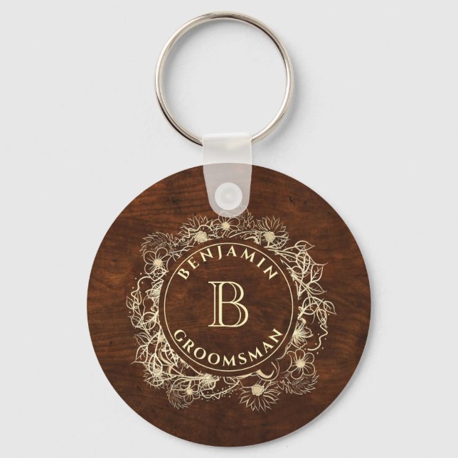 Rustic Monogram Groomsman Keychain (Front)