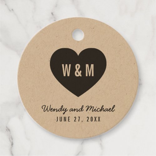 Rustic Monogram Heart Wedding Kraft Favor Tags