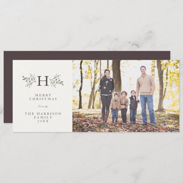 Rustic monogram holiday photo card (Front/Back)