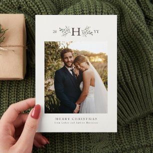 Rustic monogram holiday photo card