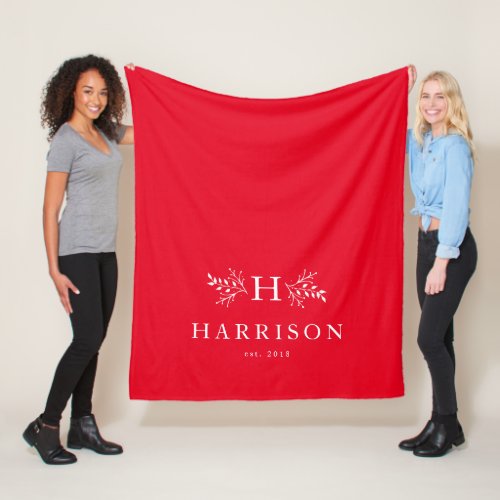 Rustic monogram holiday red blanket