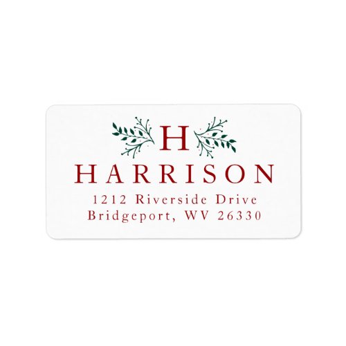 Rustic monogram holiday return address label