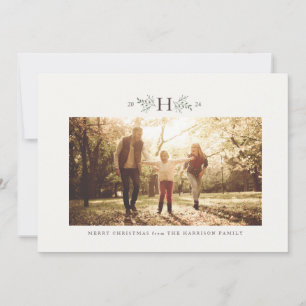 Rustic monogram horizontal Christmas photo Holiday Card