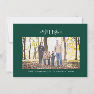 Rustic monogram hunter green Christmas photo Holiday Card