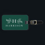 Rustic monogram hunter green luggage tag<br><div class="desc">Your initial surrounded by rustic branches along with your last name make a classic and classy luggage tag for all your travels. The hunter green background color will stand out in a sea of luggage.</div>