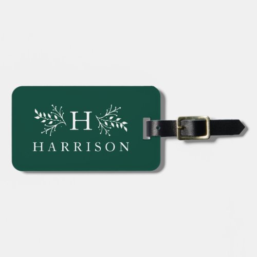 Rustic monogram hunter green luggage tag