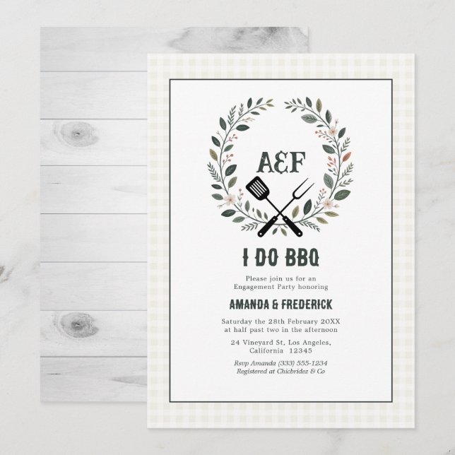 Rustic Monogram I Do BBQ Engagement Party Invitation (Front/Back)