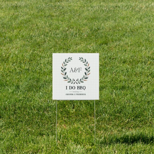 Rustic Monogram I Do BBQ Outdoor Wedding Welcome Sign (Insitu)
