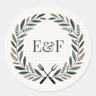 Rustic Monogram I Do BBQ Wedding Classic Round Sticker