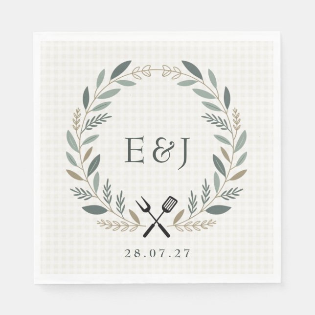 Rustic Monogram I Do BBQ Wedding Napkins (Front)