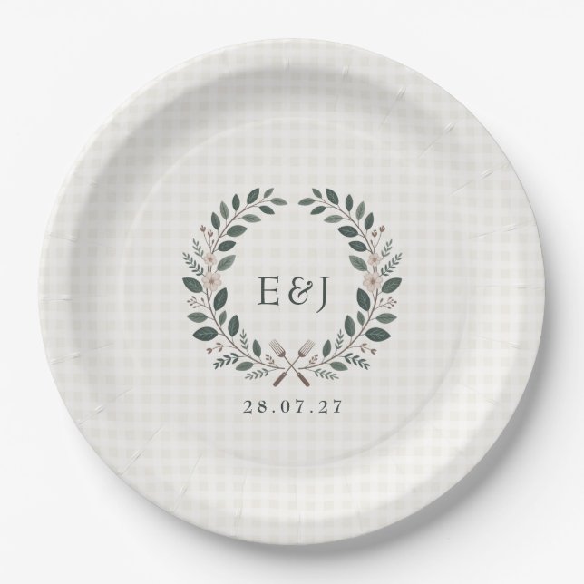 Rustic Monogram I Do BBQ Wedding Paper Plates (Front)
