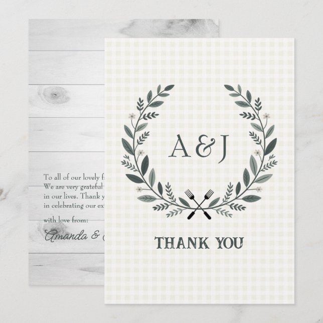 Rustic Monogram I Do BBQ Wedding Thank You Card (Front/Back)