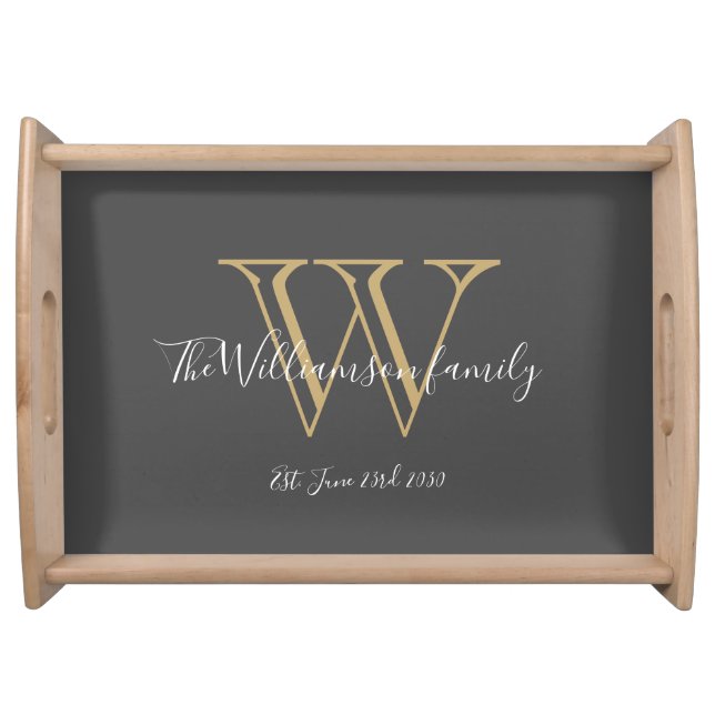 Rustic Monogram Initial Family Name Cute Chic Serving Tray (Front)