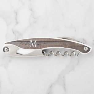 Rustic Monogram Initial Script Bottle Custom Waiter's Corkscrew