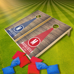 Rustic Monogram Initial Wooden Texture Cornhole Set