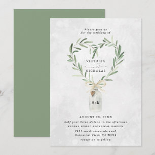 Rustic Monogram Jar   Heart Greenery Wedding Invitation