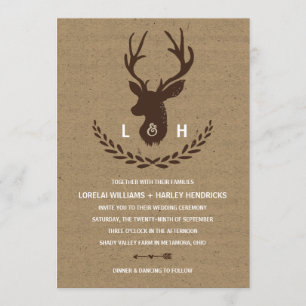Rustic Monogram Kraft Paper Stag Wedding Invitation