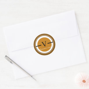 Rustic Monogram Letter V Brown Round Envelope Seal