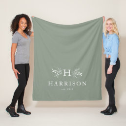 Rustic monogram light sage green personalized fleece blanket