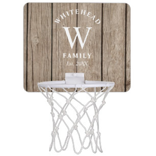 Rustic Monogram Light Wood Mini Basketball Hoop
