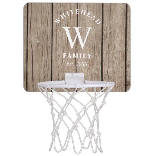 Rustic Monogram Light Wood Mini Basketball Hoop