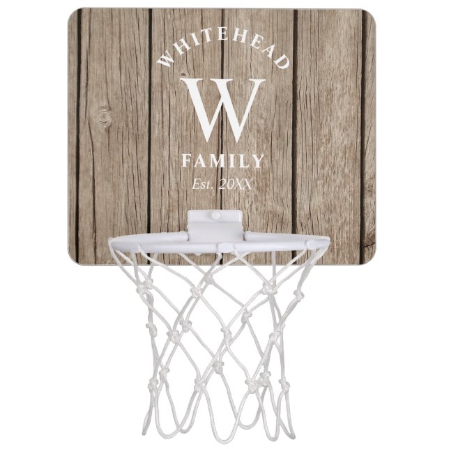 Rustic Monogram Light Wood Mini Basketball Hoop (Front)