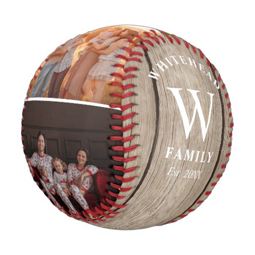 Rustic Monogram Light Wood Photo Collage Baseball