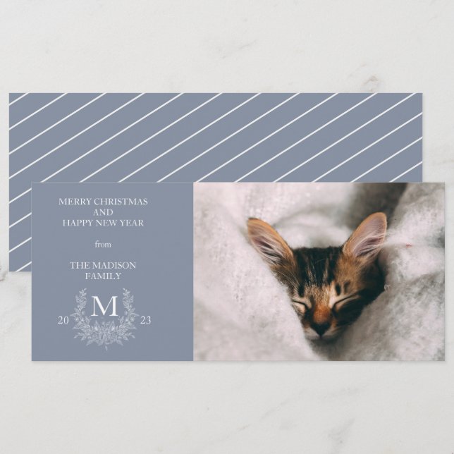 Rustic monogram Manatee holiday photo card (Front/Back)