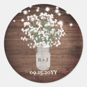 Rustic Monogram Mason Jar Vase Lights Wedding Classic Round Sticker