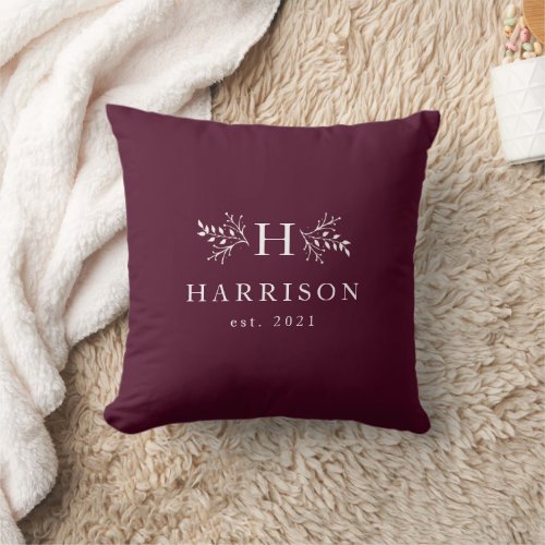 Rustic monogram mulberry plum personalized initial throw pillow