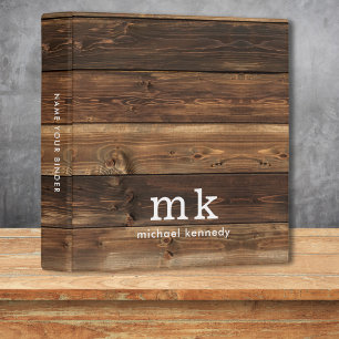 Rustic Monogram Name Minimalist Reclaimed Wood  3 Ring Binder