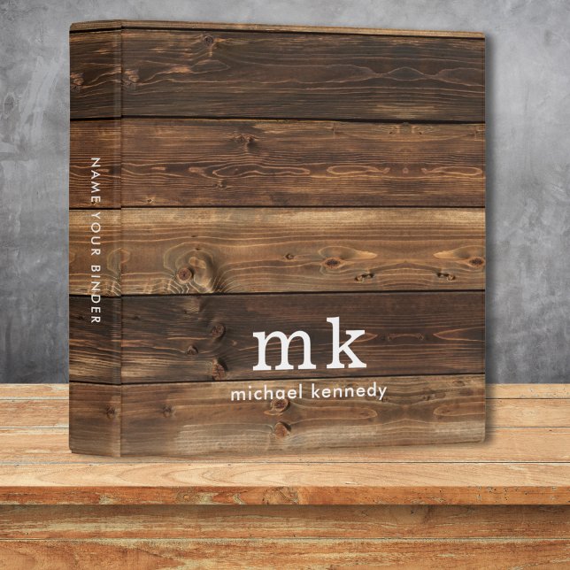 Rustic Monogram Name Minimalist Reclaimed Wood  3 Ring Binder (Creator Uploaded)