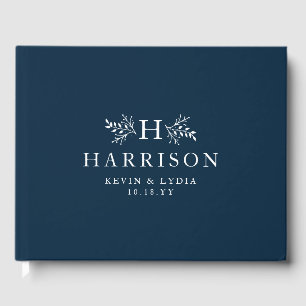 Rustic monogram navy blue classic wedding guest book