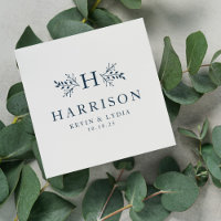 Rustic monogram navy blue wedding napkins