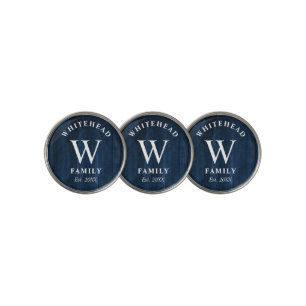 Rustic Monogram Navy Blue Wood Golf Ball Marker