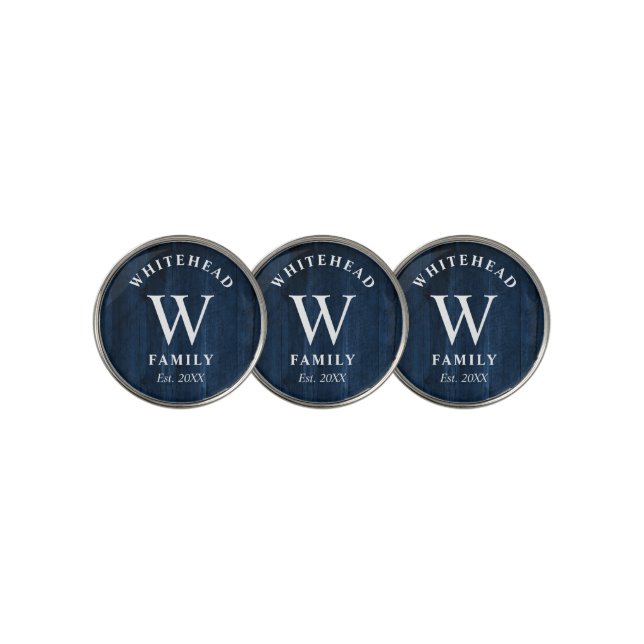 Rustic Monogram Navy Blue Wood Golf Ball Marker (3 Up)